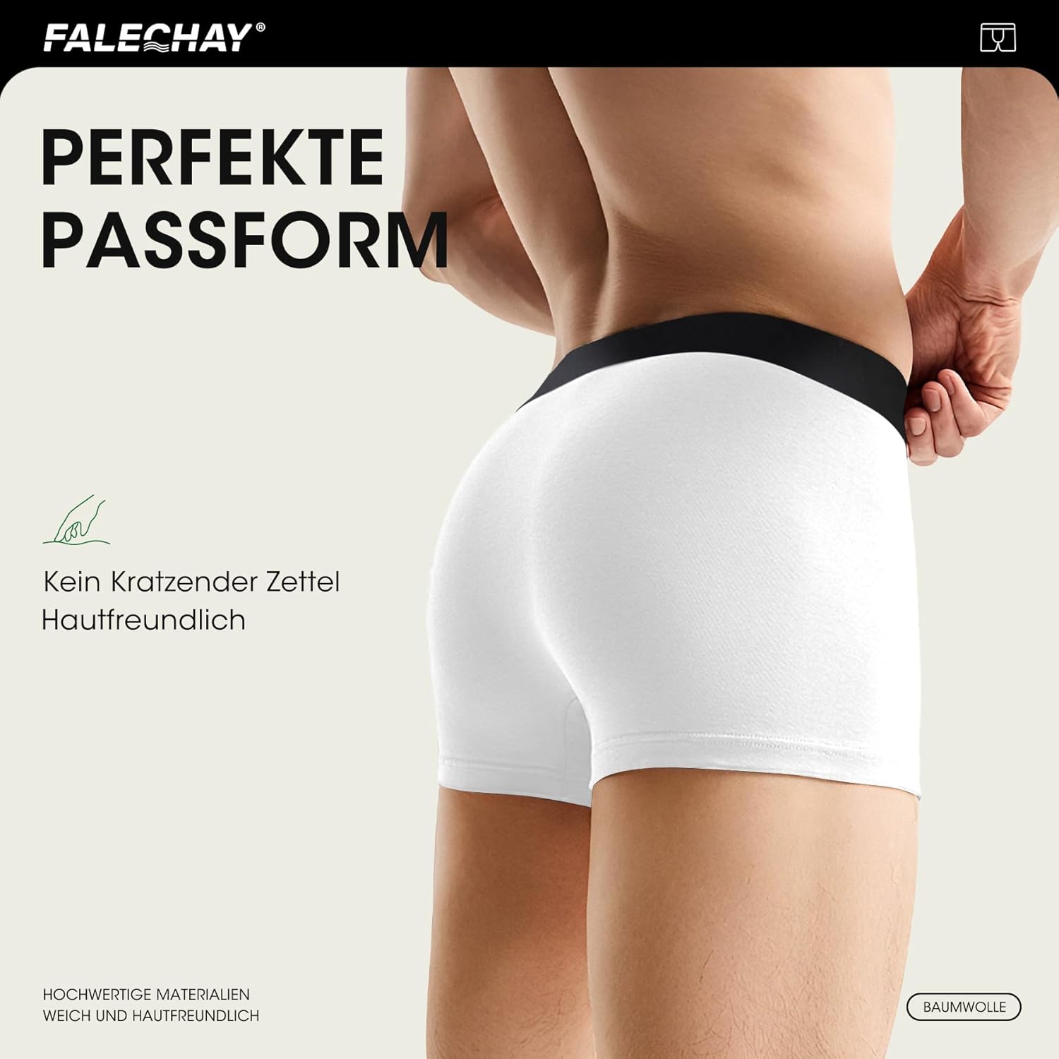 Detalle 2 de Falechay Boxershorts Herren 6er Pack – Baumwolle, elastischer Bund, hautfreundlich (Gr. S–3XL)