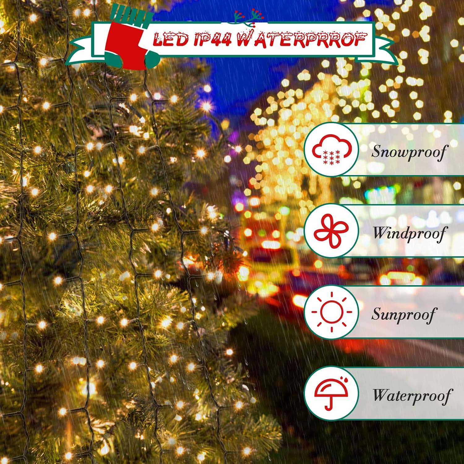 Detalle 2 de cshare Christmas Tree Lights (2m, 400 LEDs) – mains powered fairy lights with 8 modes, memory & timer (warm white, IP44)