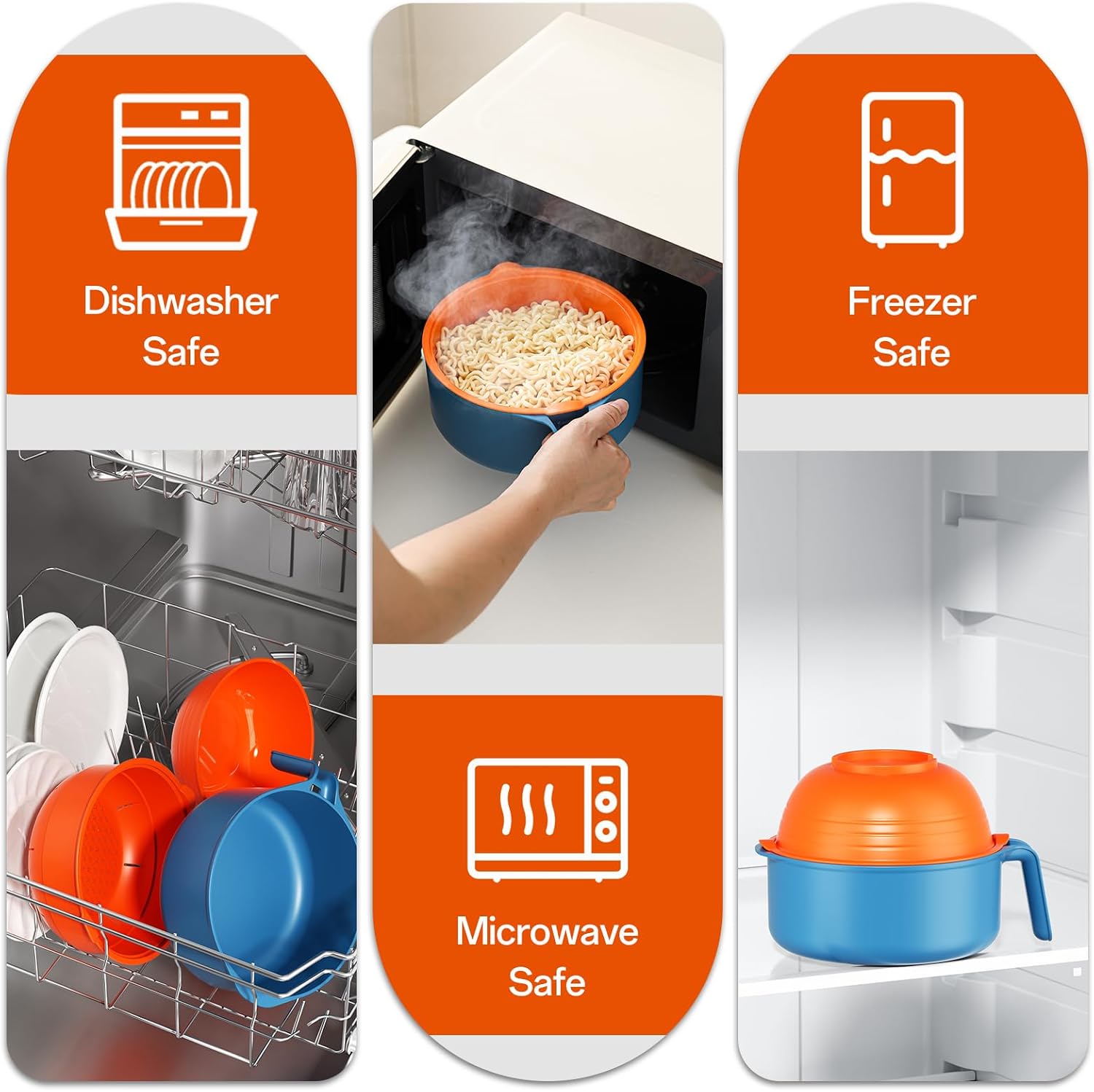 Detalle 2 de MEACOLIA rb 50 oz Microwave Ramen Cooker Bowl with Lid and Strainer