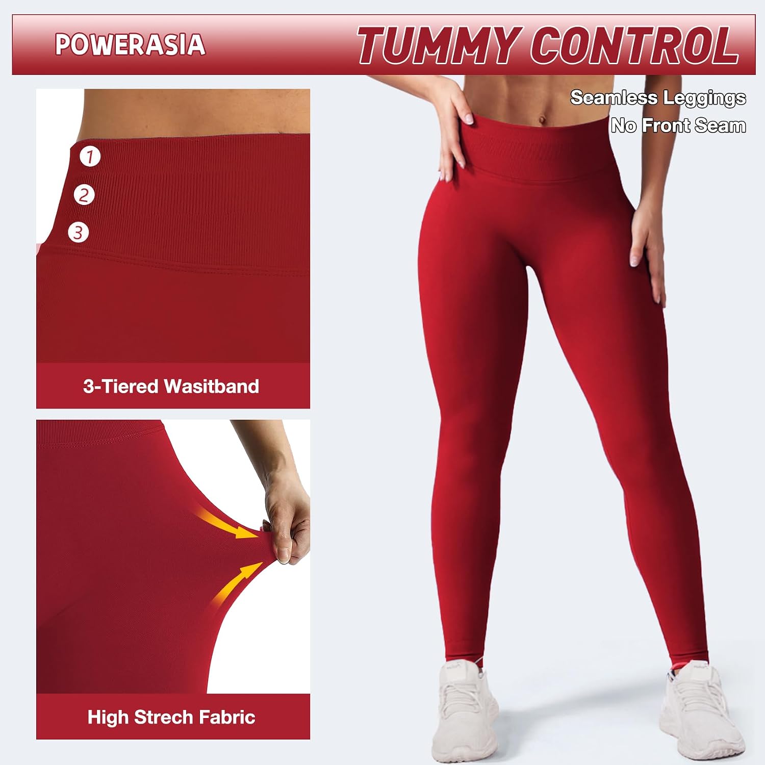 Detalle de POWERASIA Women's Scrunch Leggings, 25.6-Inch Inseam