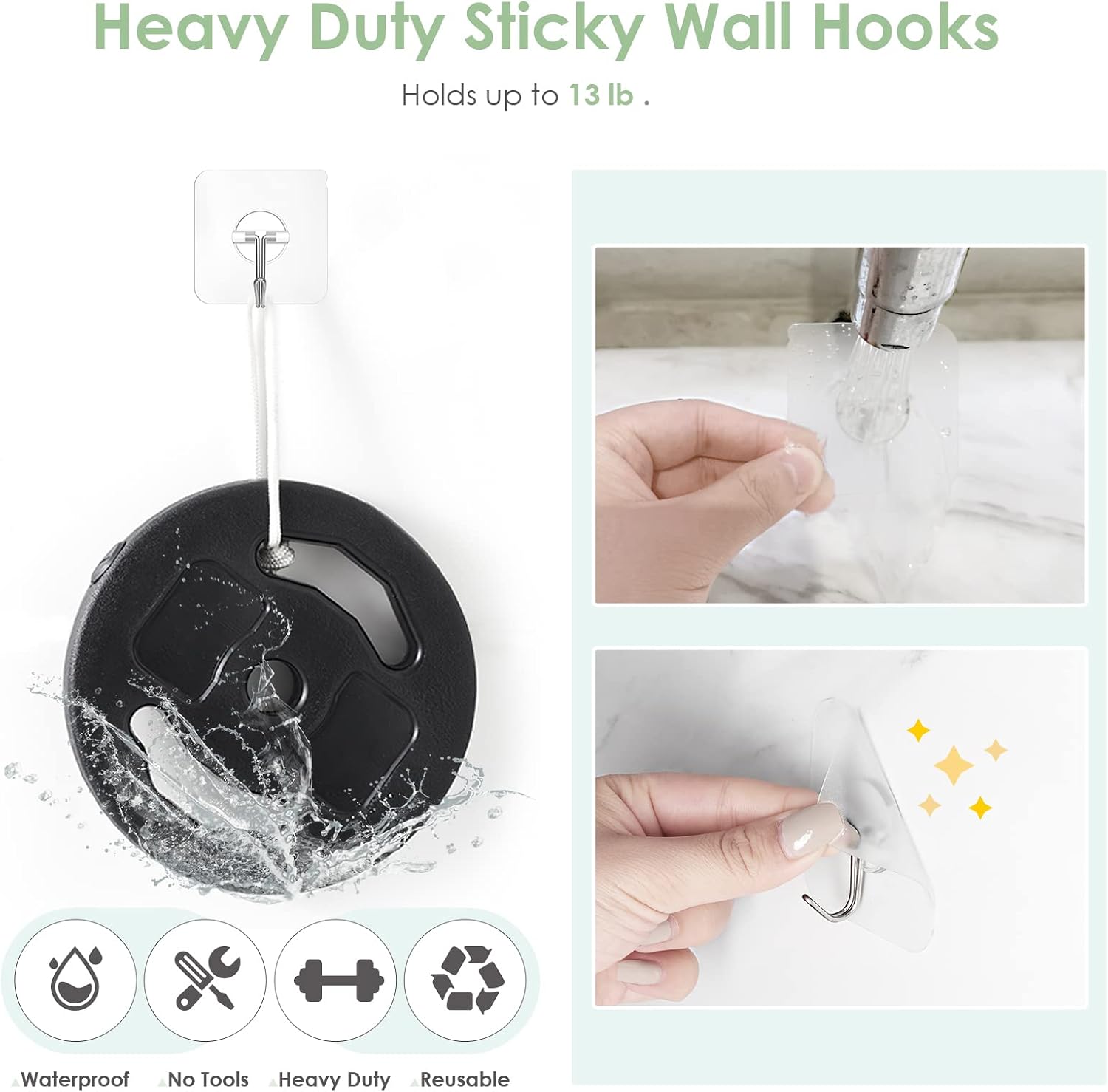 Detalle de Lomrsiul HK001 Clear Adhesive Wall Hooks, 10-Pack, 13 lb Capacity