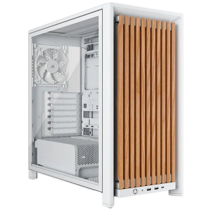 Detalle de Corsair FRAME 4000D Wood RS blanco roble - chasis semitorre modular con 4 ventiladores PWM