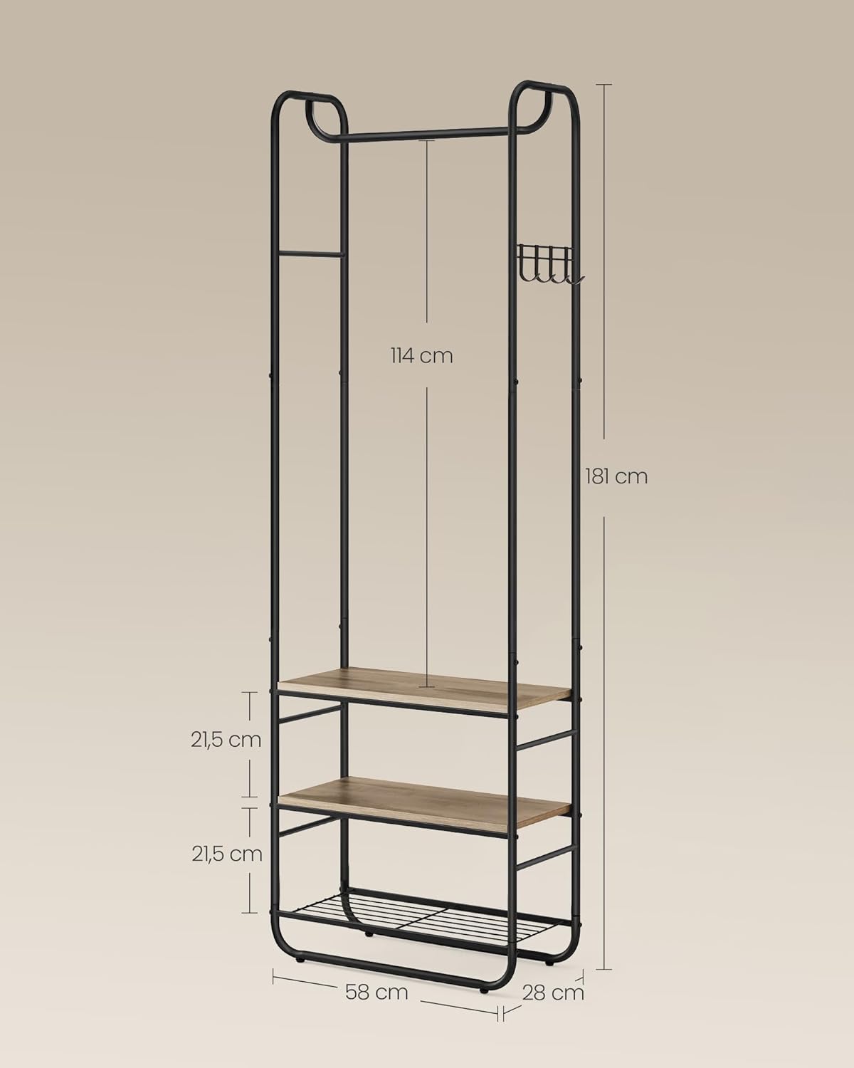 Thumbnail 4 de VASAGLE Appendiabiti con Scarpiera per Ingresso HSR081K01 – stile scandinavo, Nero Inchiostro / Marrone Cammello