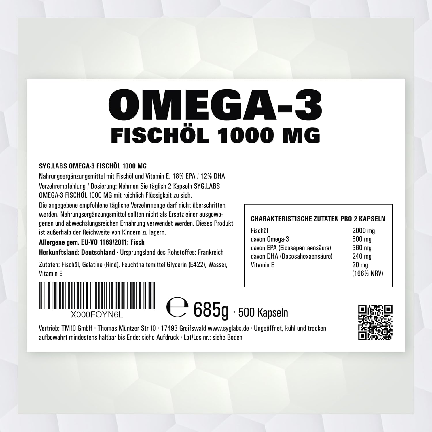 Thumbnail 2 de Syglabs Omega 3 500 Kapseln 💊