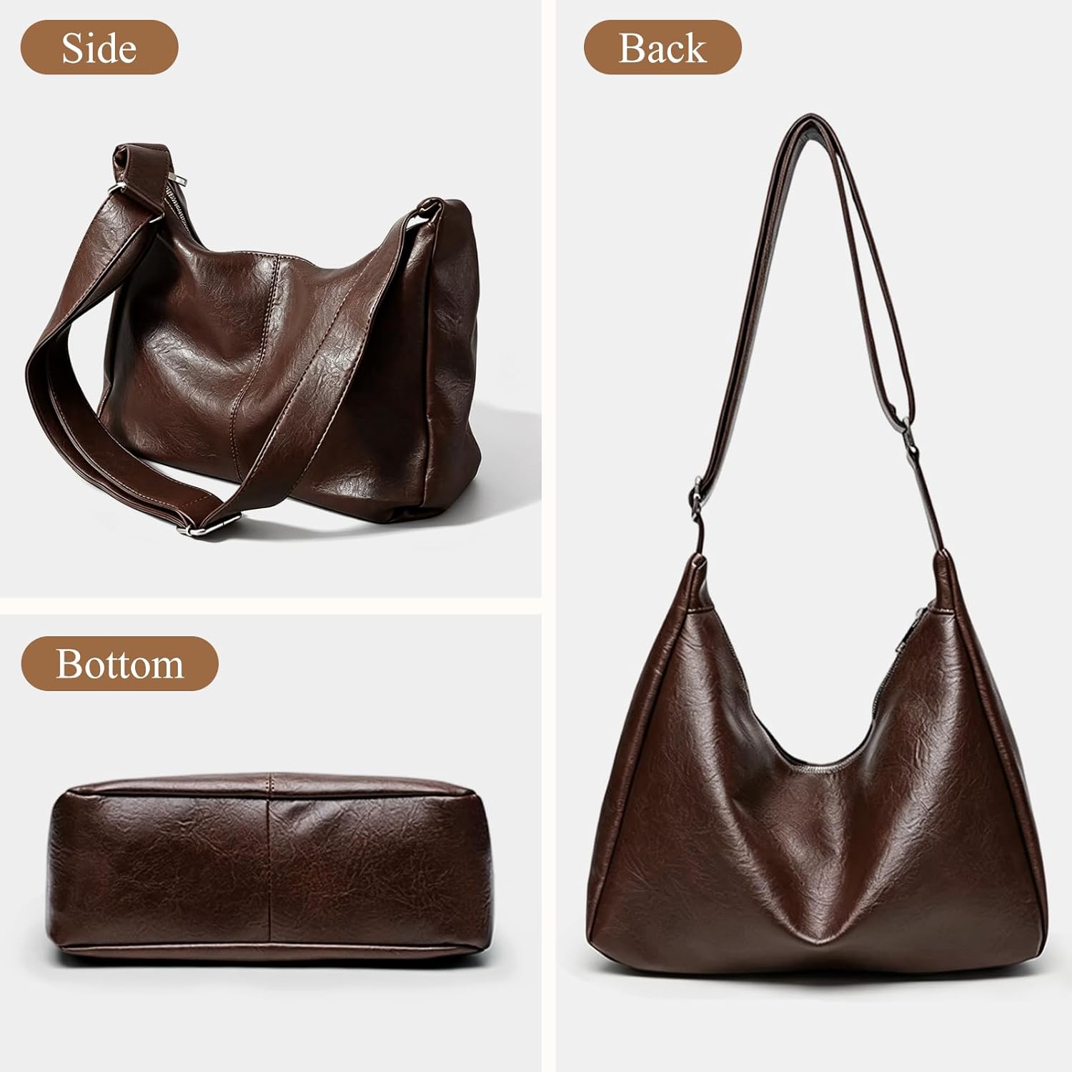 Thumbnail 6 de Mabecol Damen Umhängetasche aus PU-Leder – Hobo/Shopper mit verstellbarem Schultergurt und Innenfächern