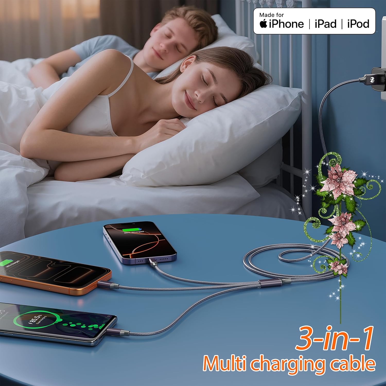 Thumbnail 4 de Multi Charging Cable (10ft 2-Pack) – 3-in-1 USB Charger Cord for Type-C, Micro USB, and Lightning Devices