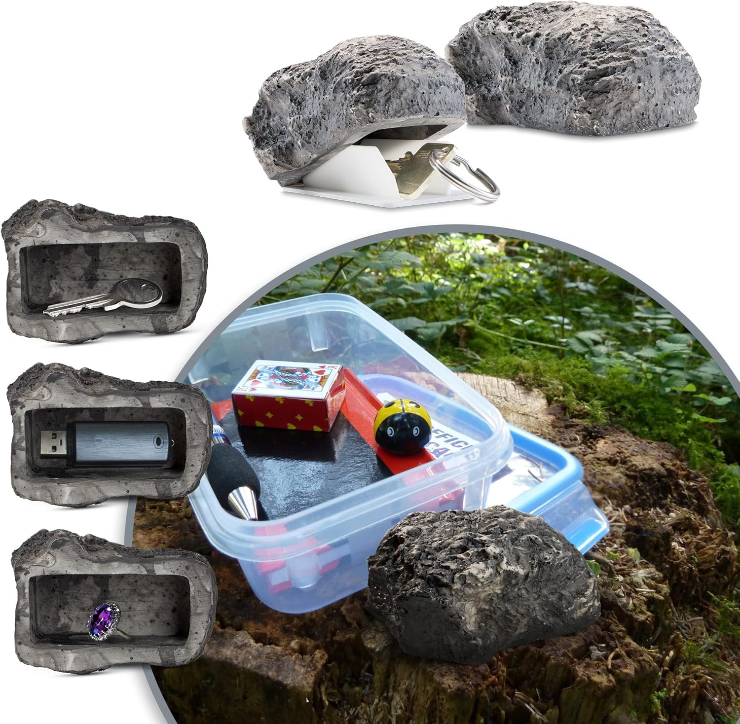 Thumbnail 3 de com-four Schlüsselstein „medium hill“ mit Geheimfach – Kunstgestein für Geocaching & Schlüsselversteck in Stein-Optik