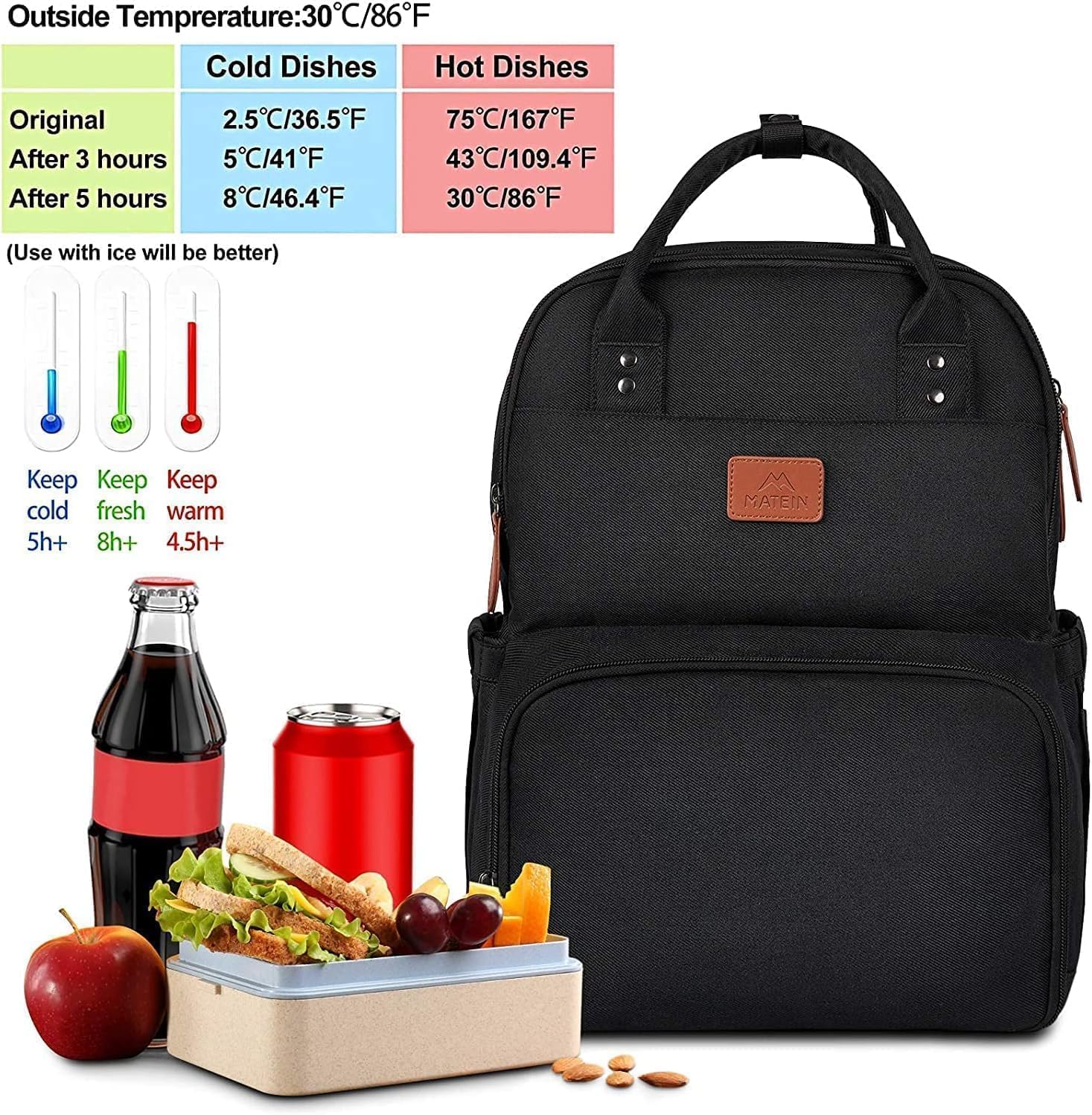 Thumbnail 1 de MATEIN ryggsäck med kylfack, laptopfack och 32 liter, svart