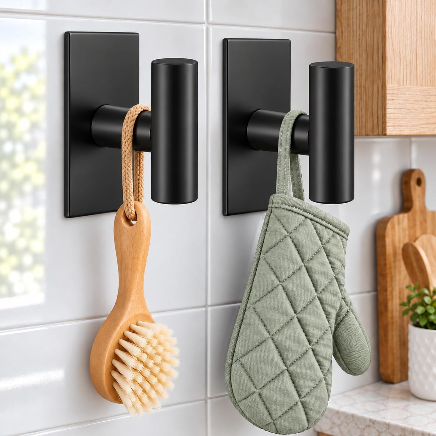 Detalle de VAEHOLD 065 Adhesive Wall Hooks, Black Stainless Steel, 4-Pack