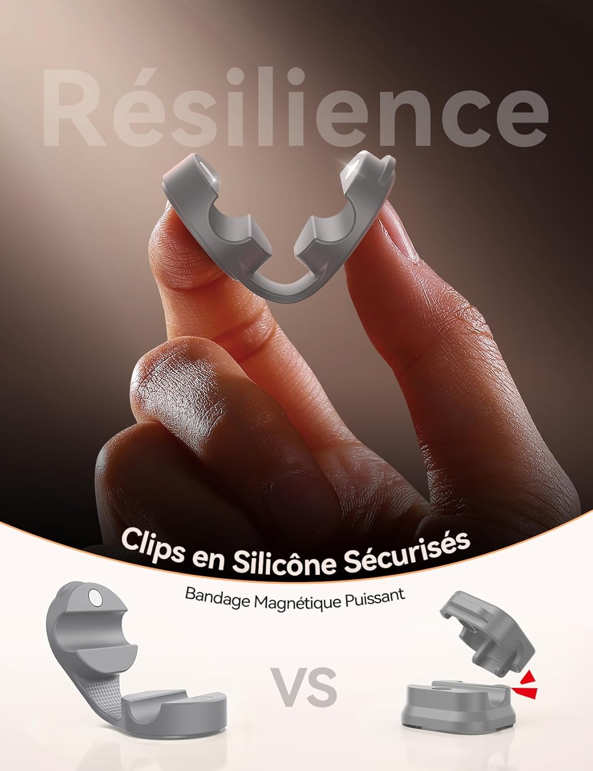 Detalle 2 de FLYLEAD (8 pièces) clips de câble en silicone avec fixation magnétique et adhésif acrylique, gris
