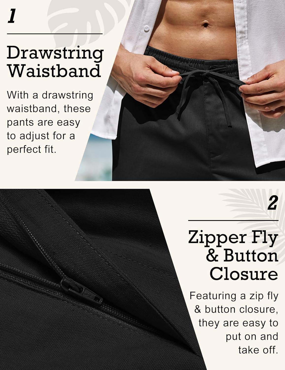 Thumbnail 3 de COOFANDY Men’s Linen Pants with Elastic Waist & Drawstring, Zip Fly Lightweight Casual Trousers