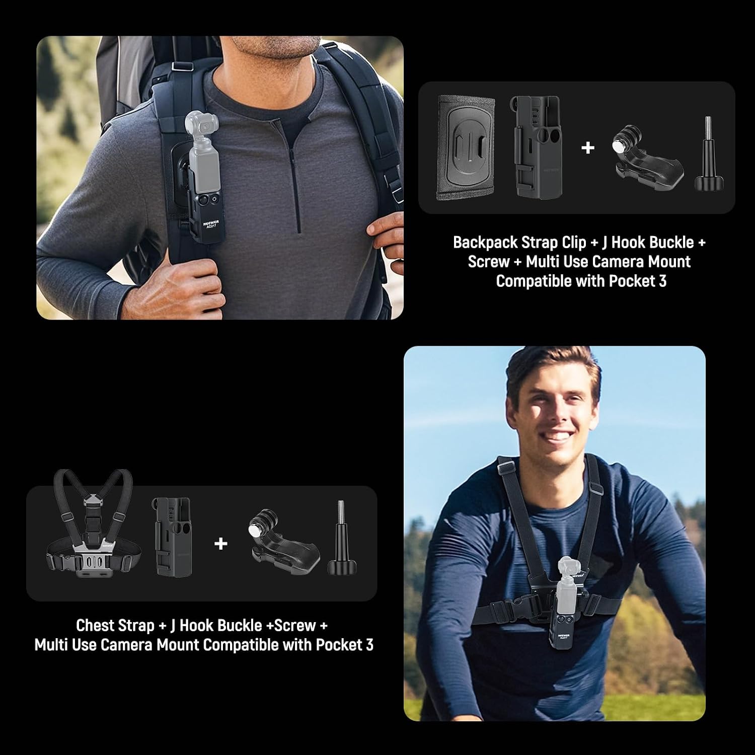 Detalle de NEEWER Basics 16-in-1 Zubehörset für DJI Osmo Pocket 3 (GP-52) – Berg, Bike, Vlog & Ego-Perspektive