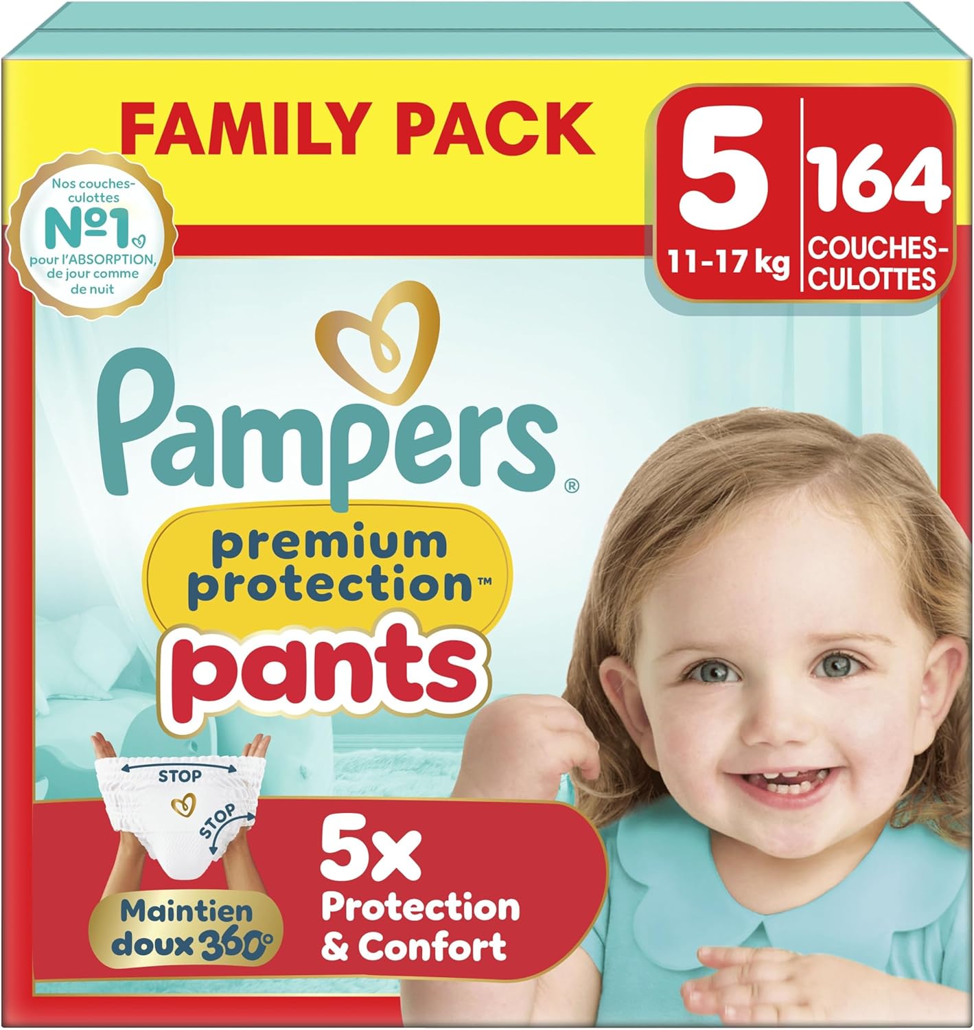 Detalle de Pampers Premium Protection Pants Taille 5 – 164 couches/culottes (11–17 kg) avec maintien 360° et barrières anti-fuites douces