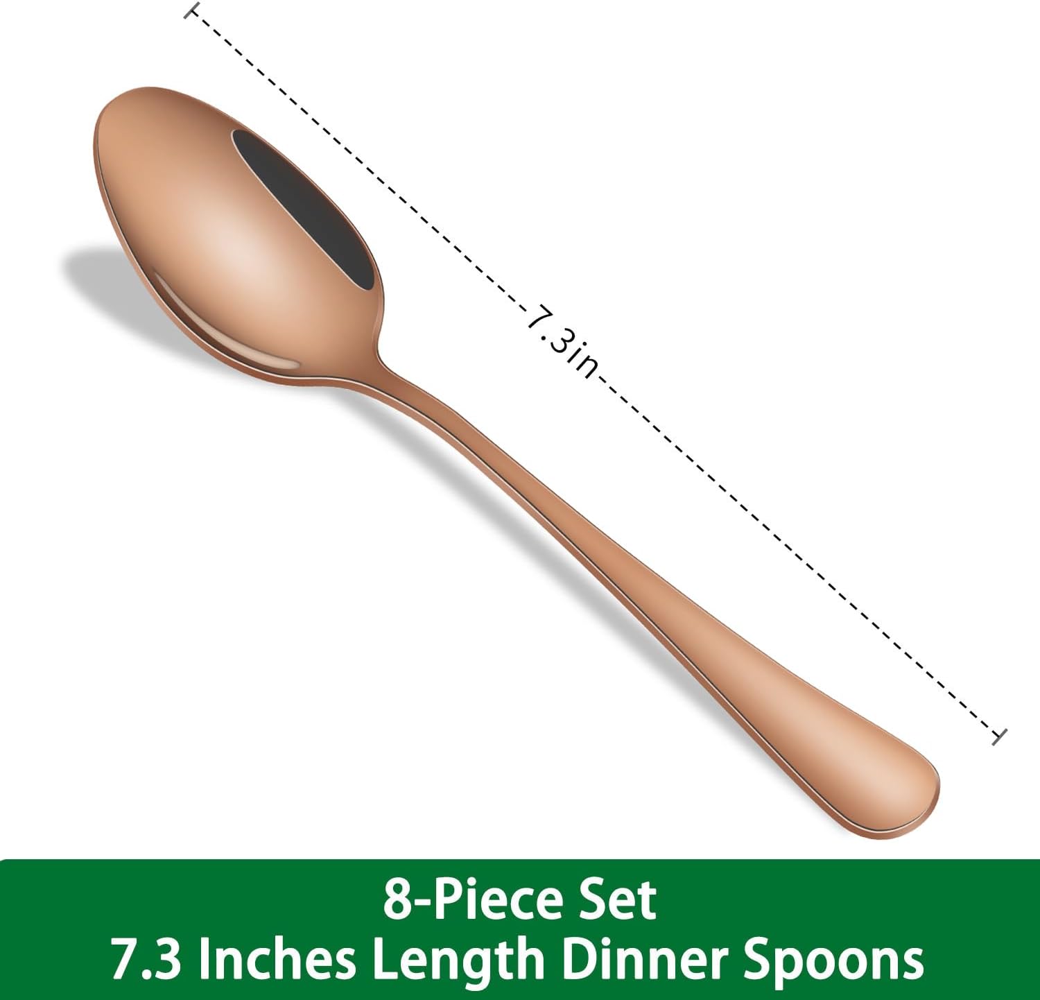 Detalle 2 de Dehov T1010 Rose Gold Stainless Steel Dinner Spoons, 7.3-Inch Set of 8
