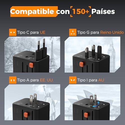 Thumbnail 1 de TESSAN adaptador de enchufe universal de viaje con 4 puertos USB (2 USB-C y 2 USB-A)
