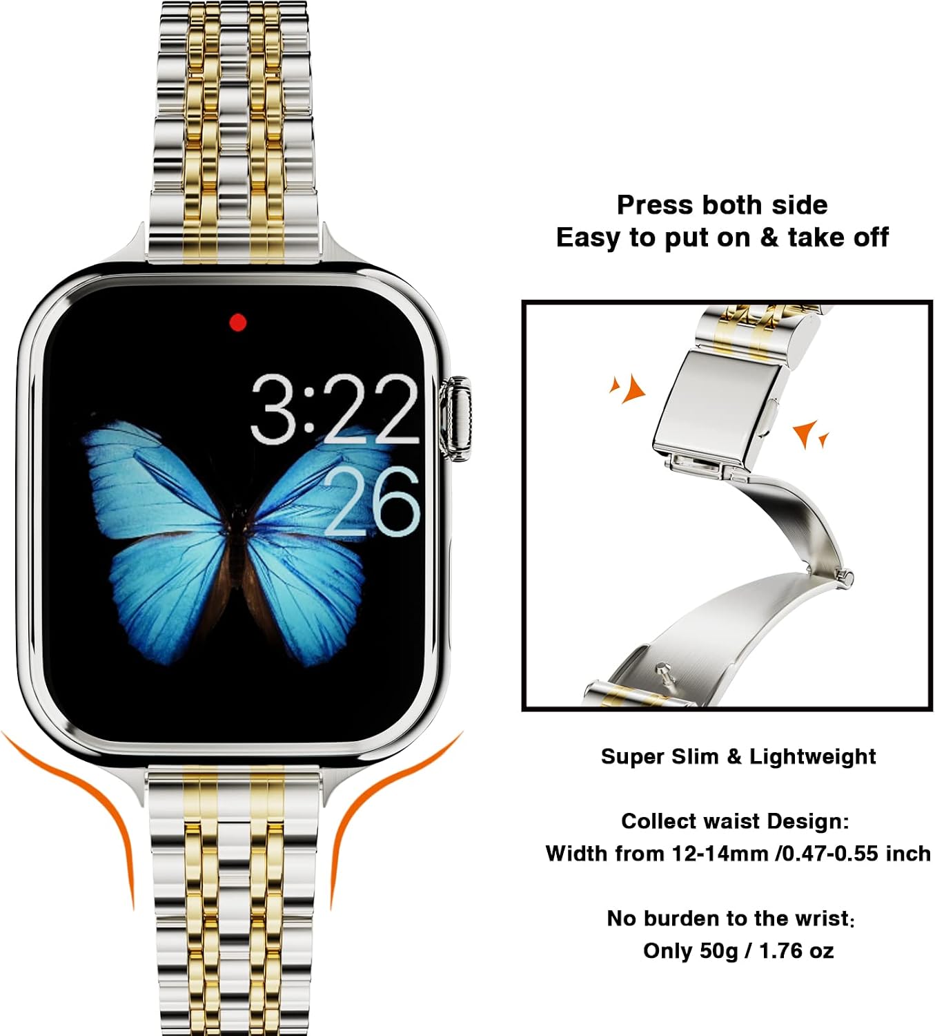 Detalle 2 de ARTCHE Slim Watch Strap 42mm adjustable silver & gold