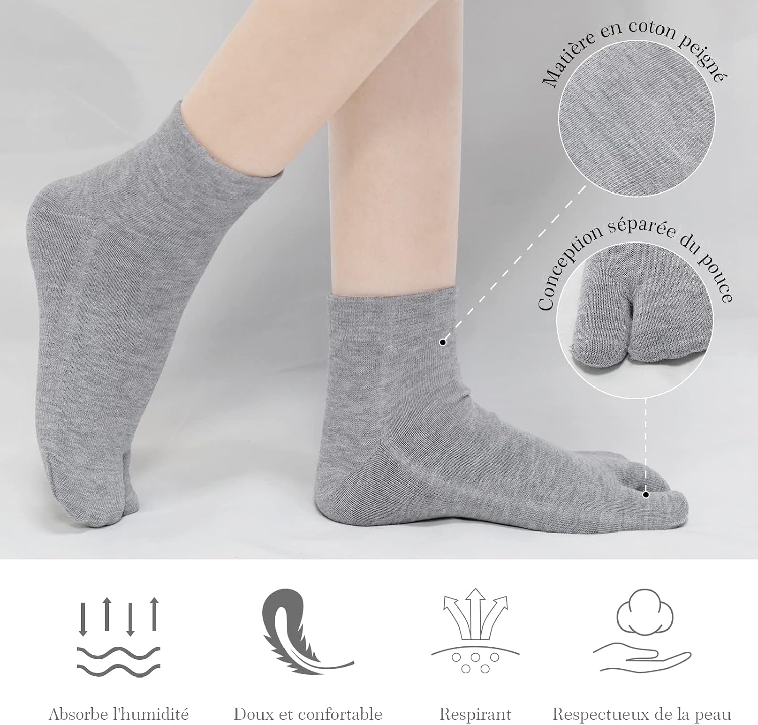 Detalle 1 de PUTUO Chaussettes Tabi Femme Japonaise 4 Paires