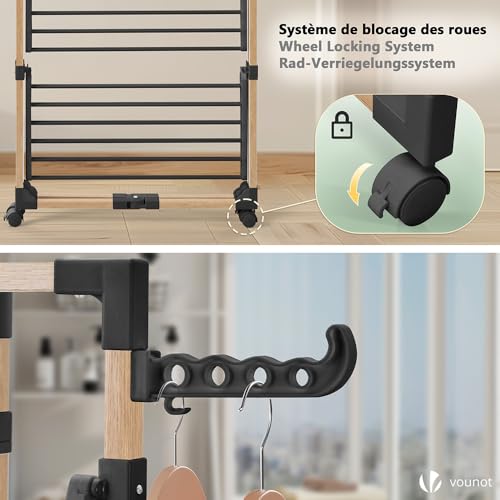 Detalle 2 de VOUNOT Stendibiancheria Verticale a Torre 3 Livelli – 23 kg, 25 m, 4 ruote, Nero