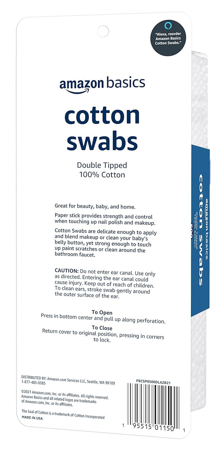 Thumbnail 1 de Amazon Basics Double-Tipped Cotton Swabs (500 Count) for Baby Care, Beauty, and Home