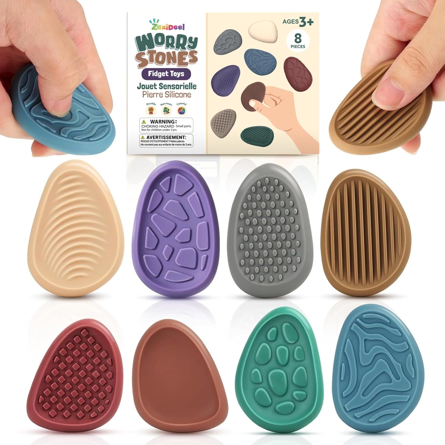 Detalle de ZaxiDeel 2410JY10 Sensory Fidget Worry Stones, 8-Pack, Textured and Quiet