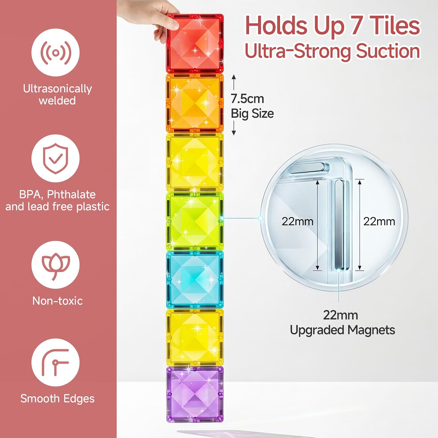 Detalle 2 de STEM MATCH Diamond Magnetic Building Tiles, 48-Piece Set with 7.5cm Tiles and Tin Box