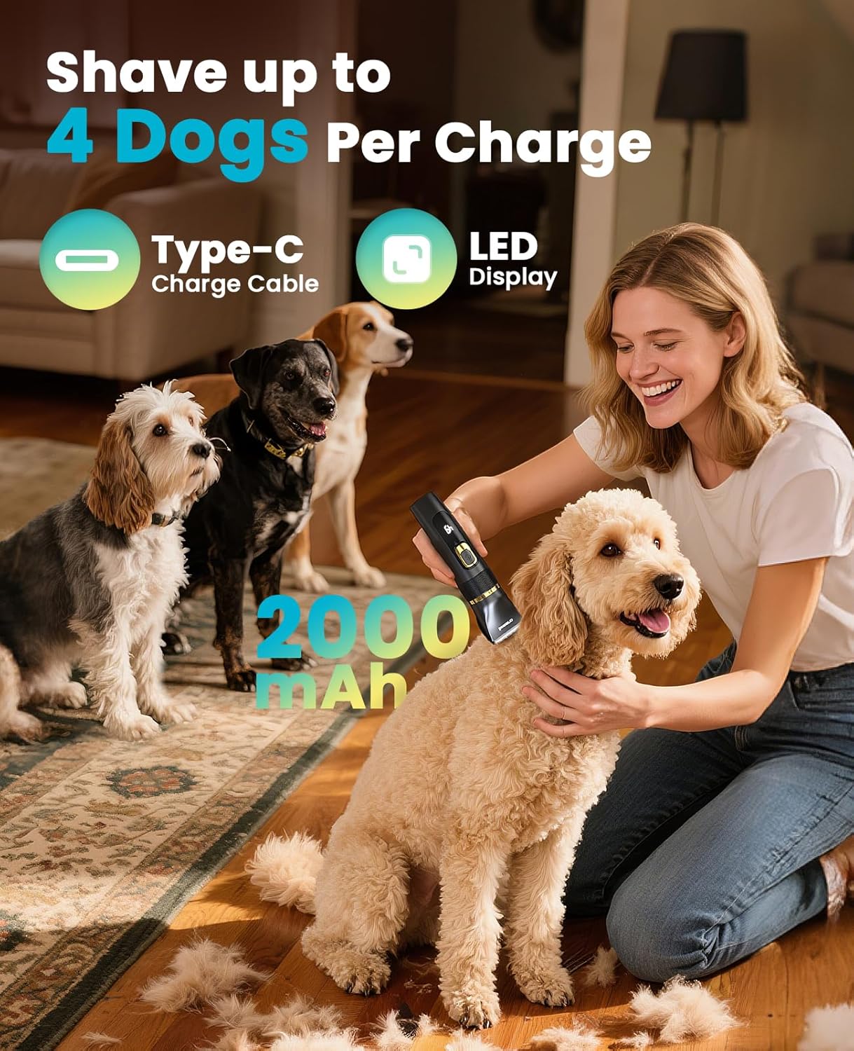 Thumbnail 4 de oneisall Quiet Dog Clippers Upgraded Pro with LED display, 3.5h battery and IPX7 waterproof grooming kit