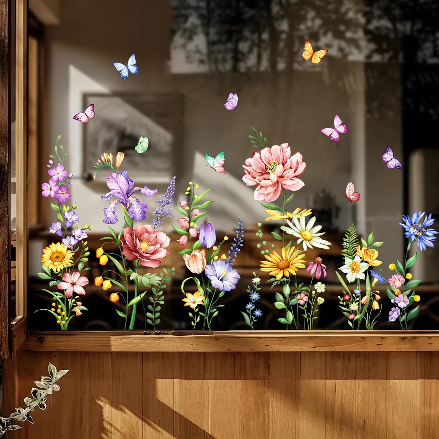 Detalle de Supzone Flower Window Stickers 100 x 50 cm: Double-Sided Floral Clings for Glass and Mirrors