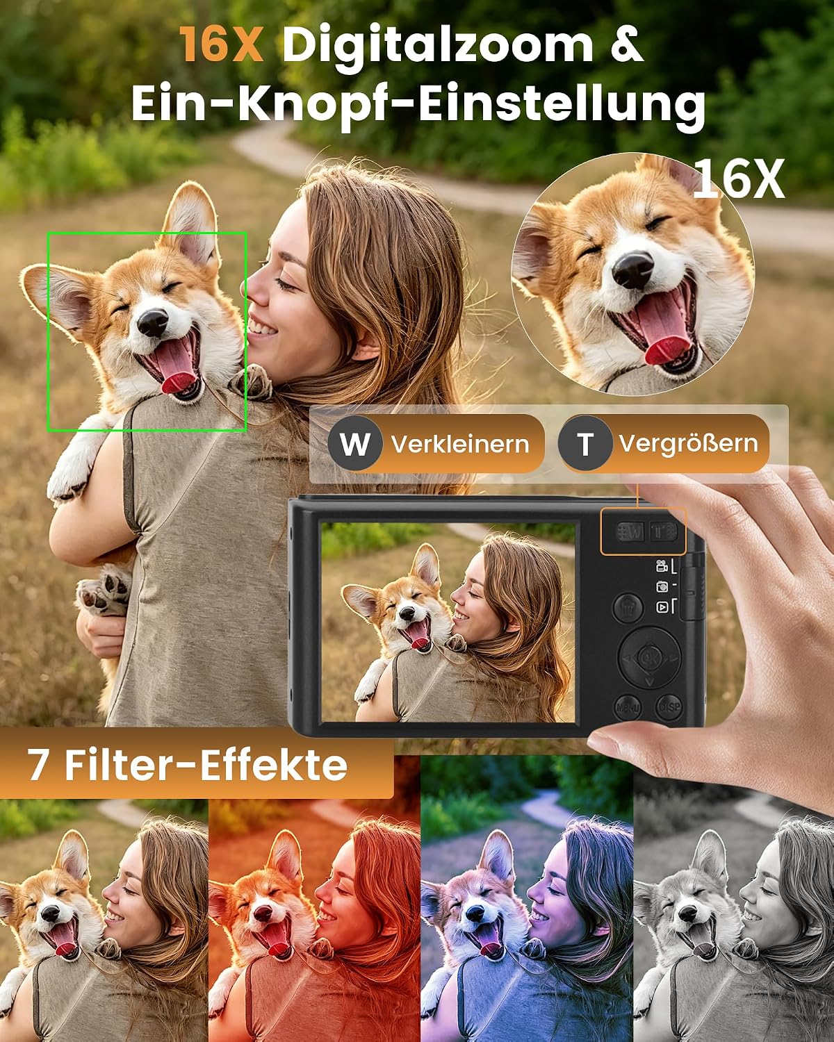 Detalle de Digitalkamera 4K 48MP Vlogging Kamera für Kinder – kompakt, vielseitig und einfach zu bedienen