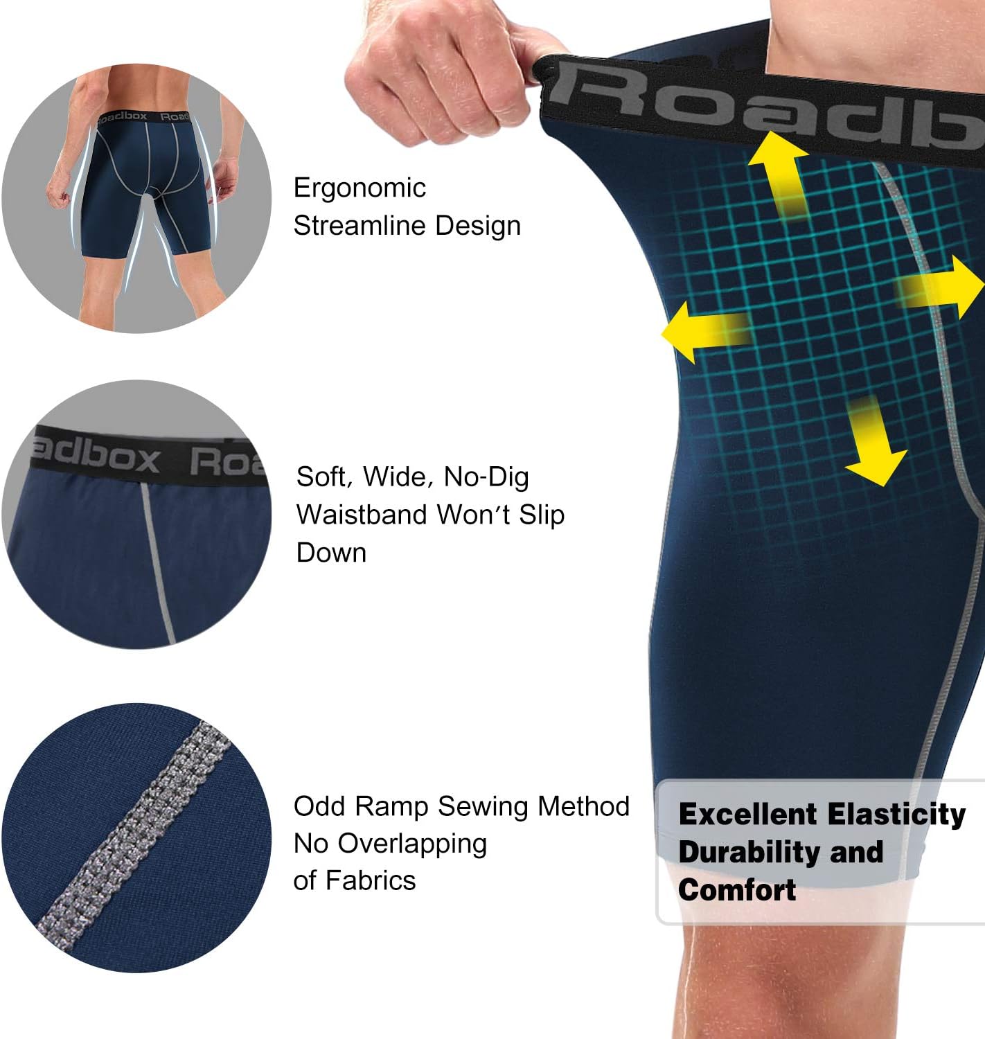 Thumbnail 4 de Roadbox 1, 2 or 3 Pack Compression Shorts for Men – High-Performance Base Layer for Running, Gym and More