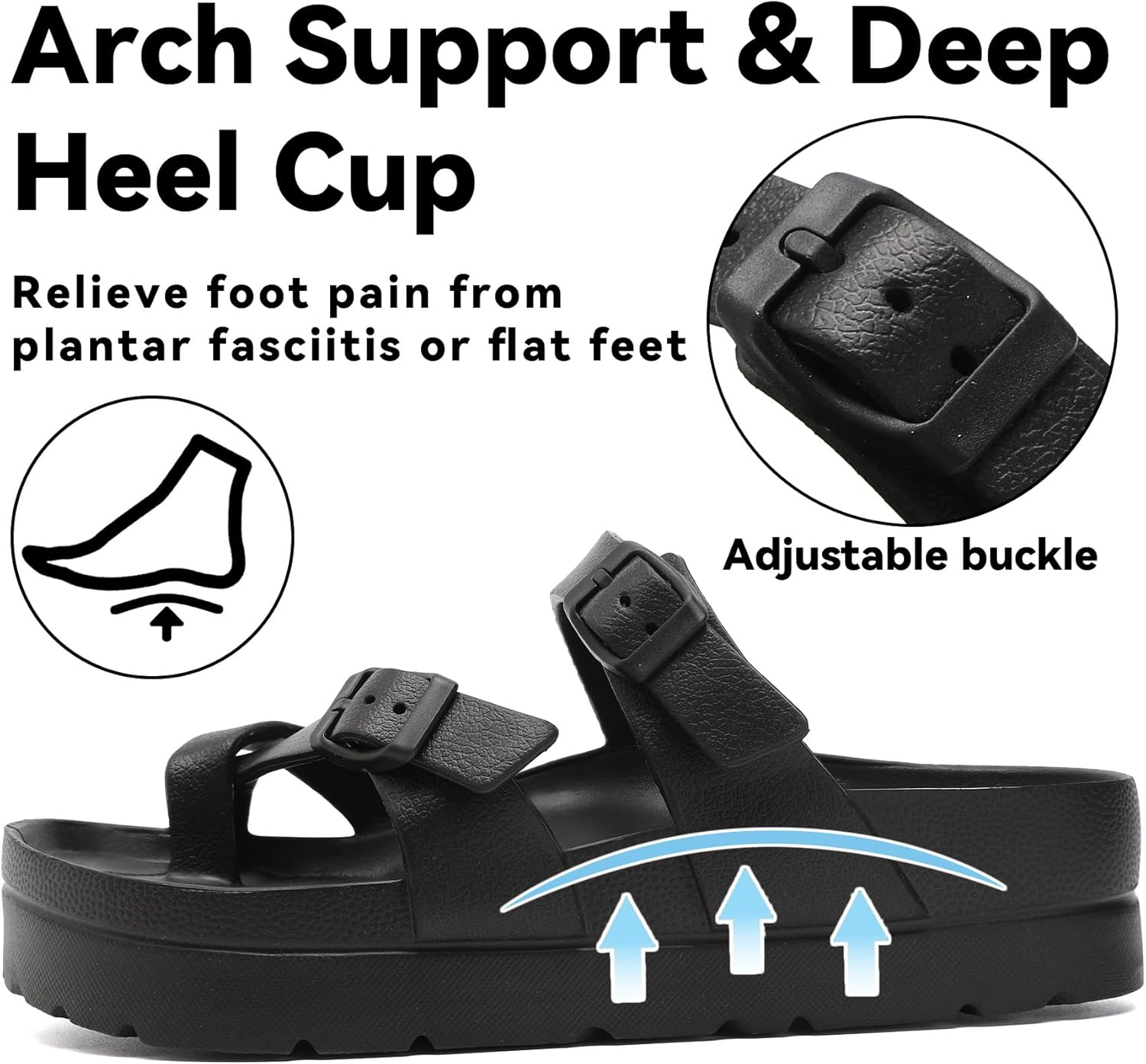 Detalle de Waysoland Sandalen Damen Sommer – Orthopädische Komfort-Plattform mit einstellbarer Schnalle