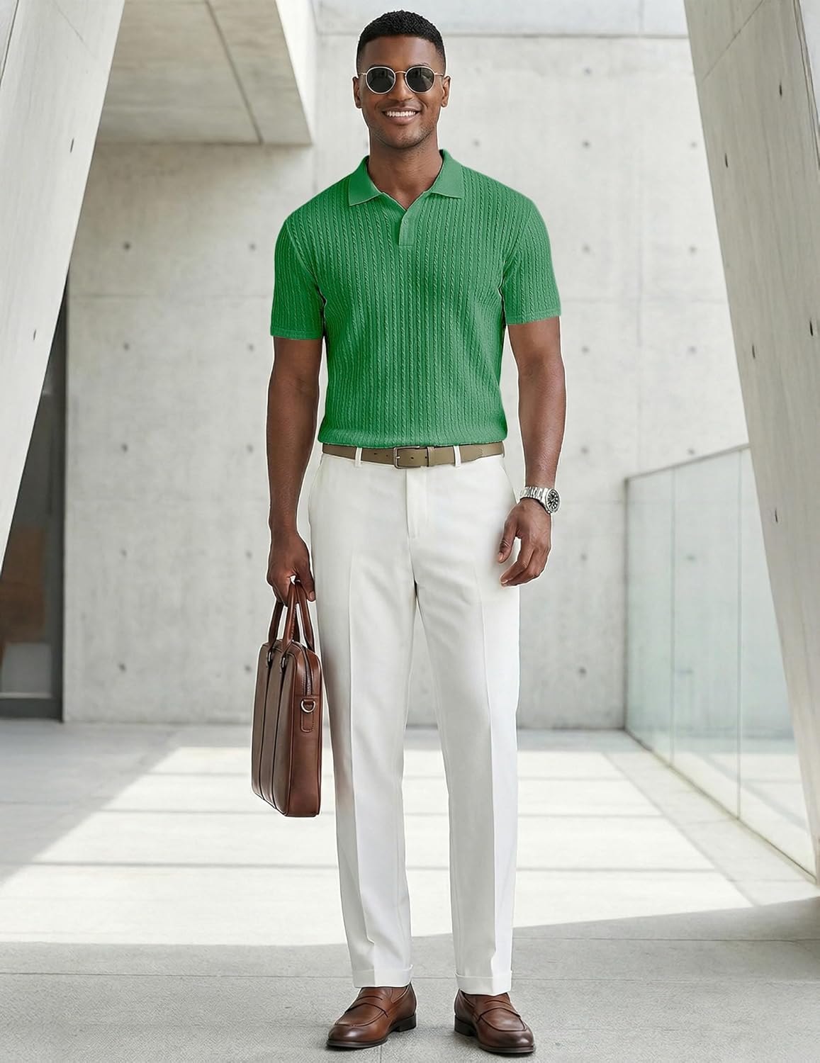 Thumbnail 3 de JMIERR Mens Casual Polo Shirt: Vintage Knit Summer Polo