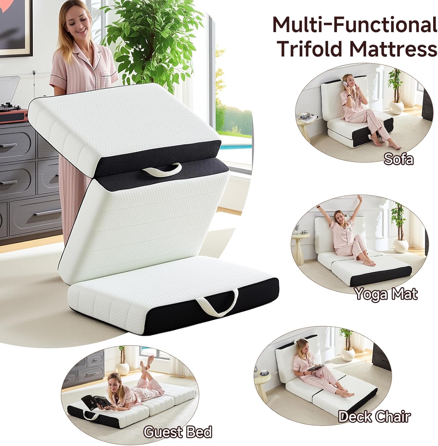 Thumbnail 4 de ROXGOX Foldable Mattress: Queen Tri-Fold Memory Foam with Washable Cover