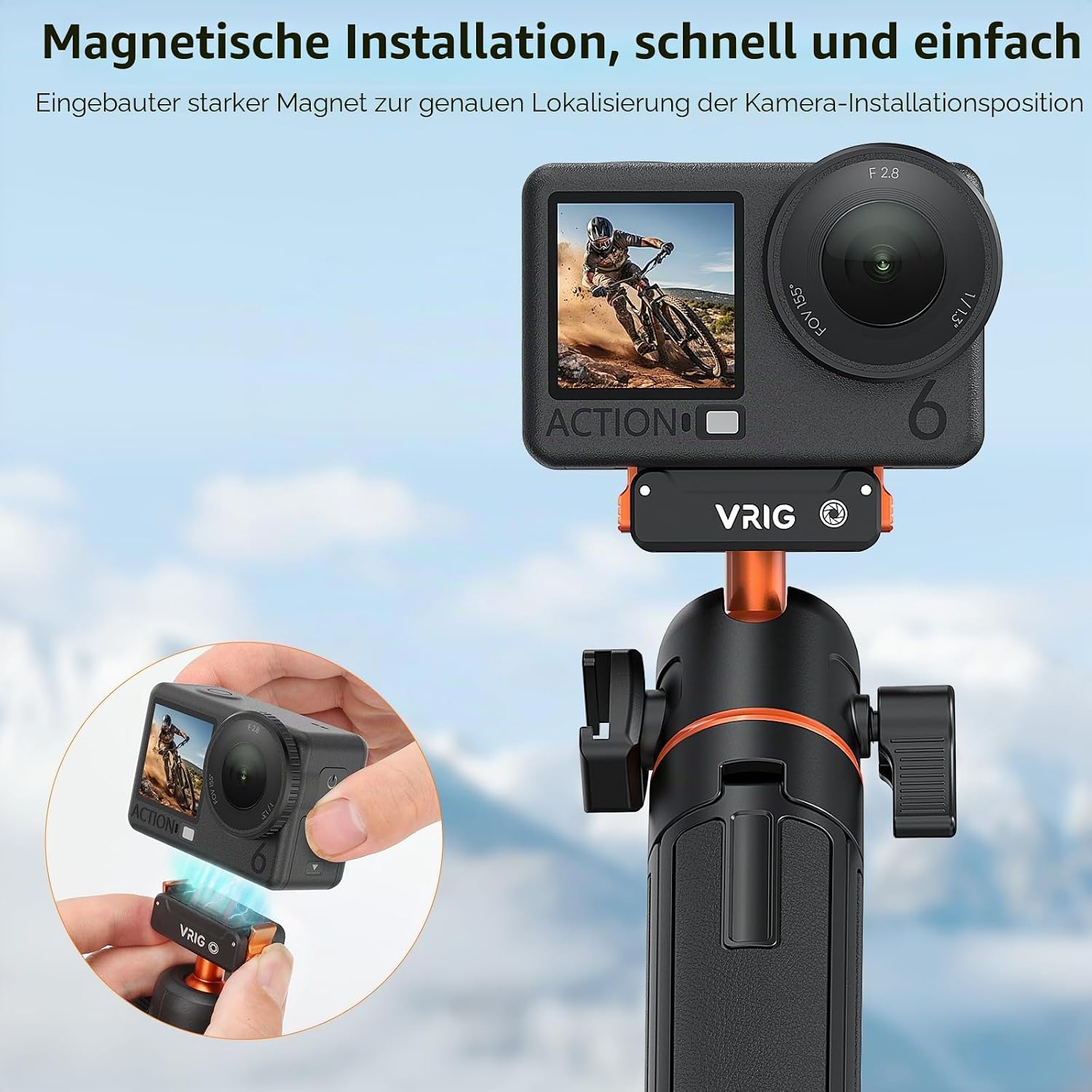 Detalle 2 de VRIG 54 cm Action Kamera Selfie Stick Stativ für DJI Osmo Nano/Action 6 mit Zweiwege Magnetverschluss
