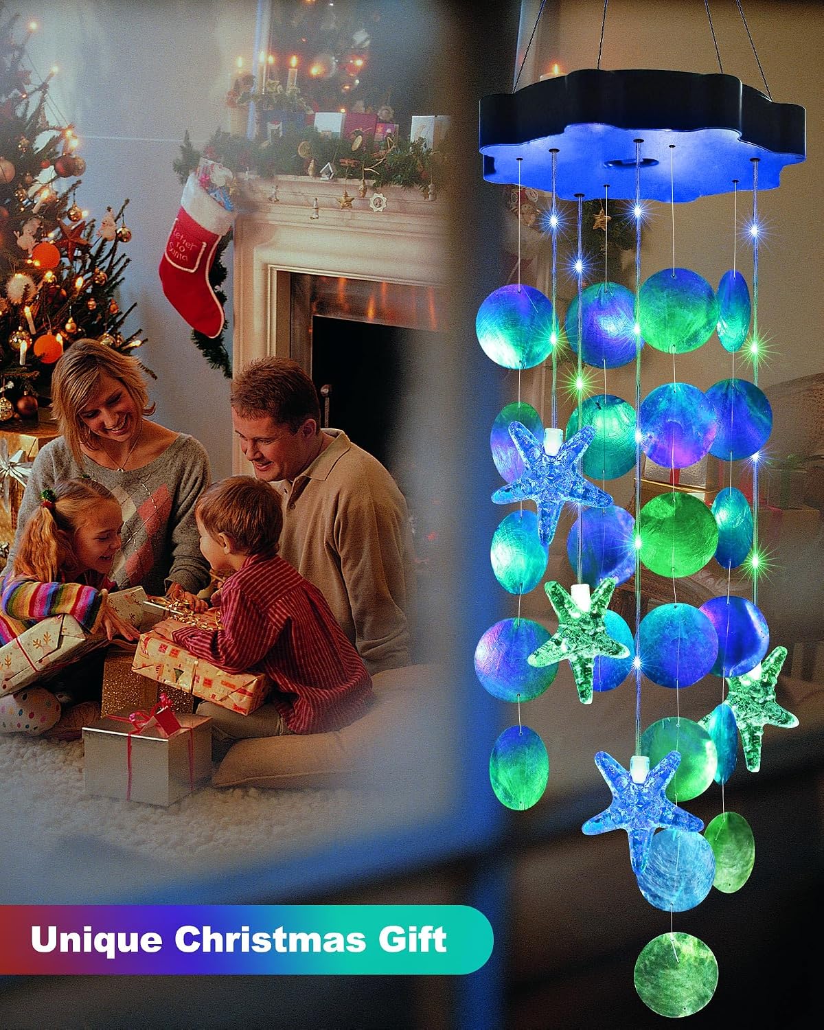 Thumbnail 3 de Toodour S18-WC04 Solar Shell Wind Chime, Blue & Green, 2 Lighting Modes