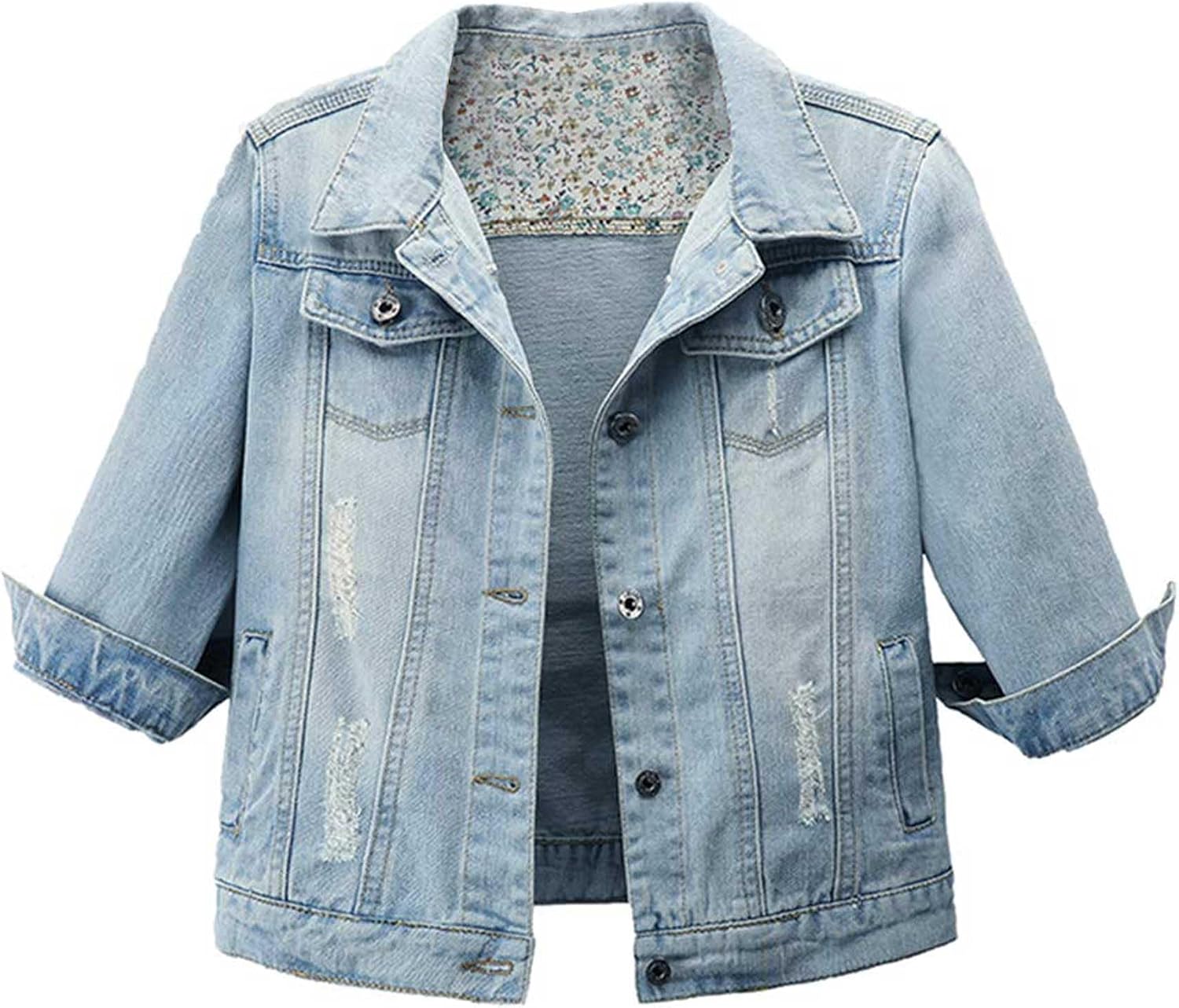 Detalle 2 de Women’s denim jacket 3/4 sleeve, light blue