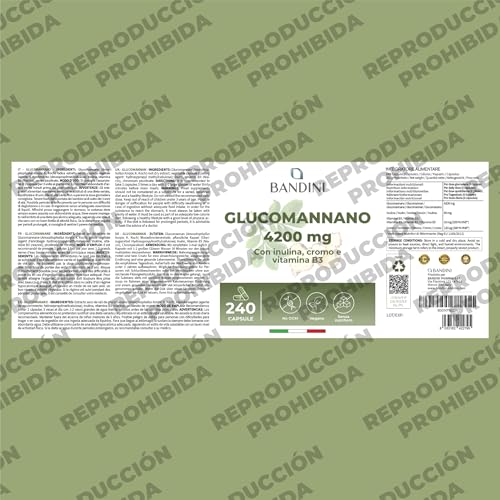 Detalle 1 de Bandini® Glucomanano Forte 4200 mg 🍃 Suplemento 240 Cápsulas