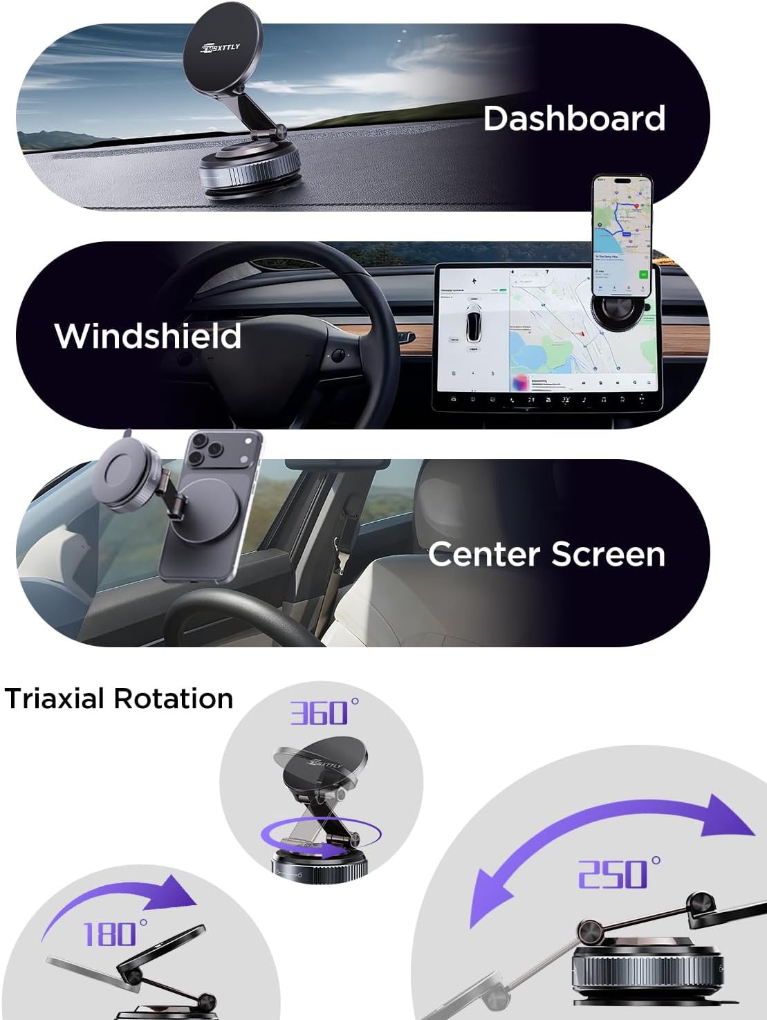 Thumbnail 2 de MSXTTLY Vmag-S2 2026 Vacuum Magnetic Car Phone Holder with 360° rotation, foldable design and twist-lock suction (Black)