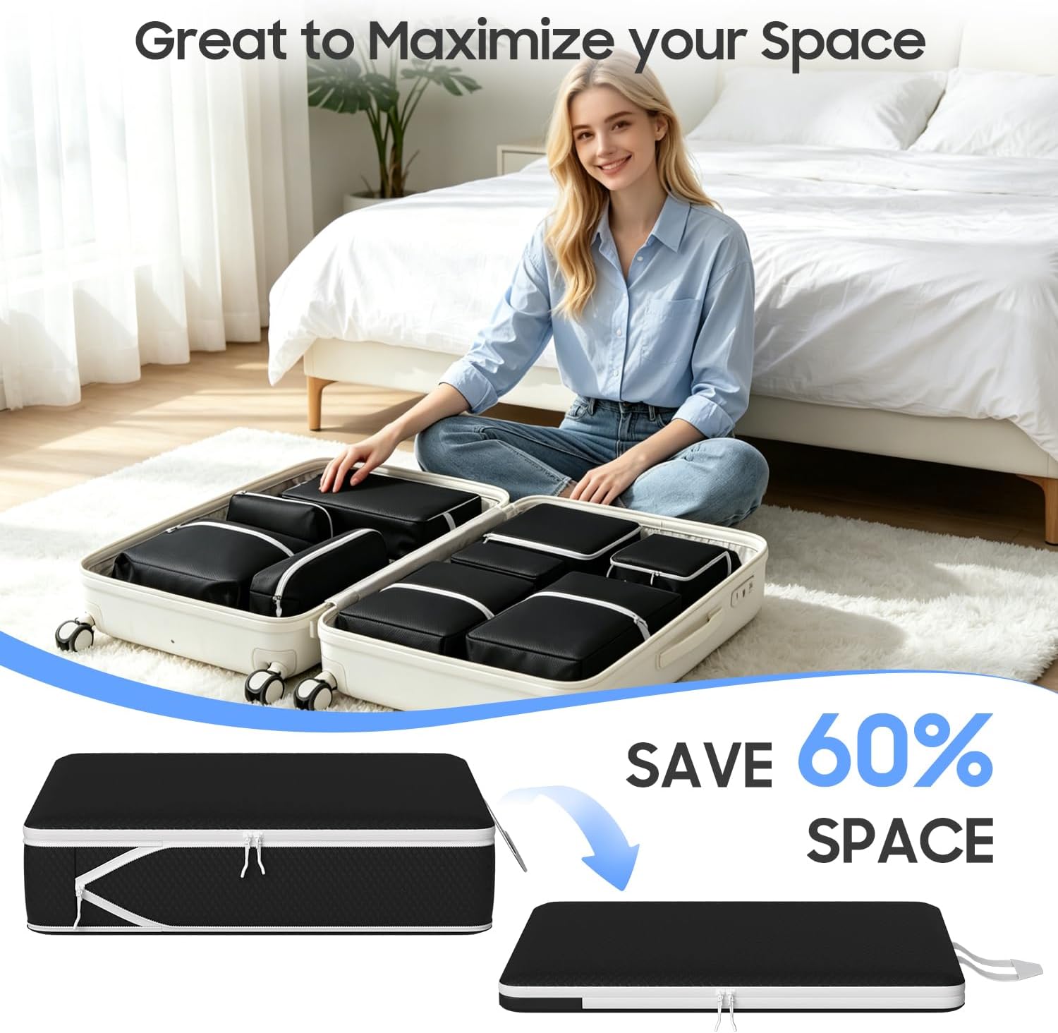 Thumbnail 1 de 12 Pack Compression Packing Cubes: Expandable & Ultralight Travel Organisers