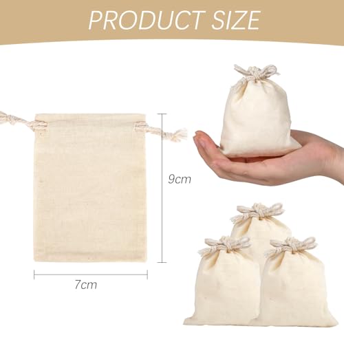 Detalle de Sacs en toile 7x9 cm - Pack de 30, Petit sac cadeau avec cordon de serrage (lin/coton) - Packra