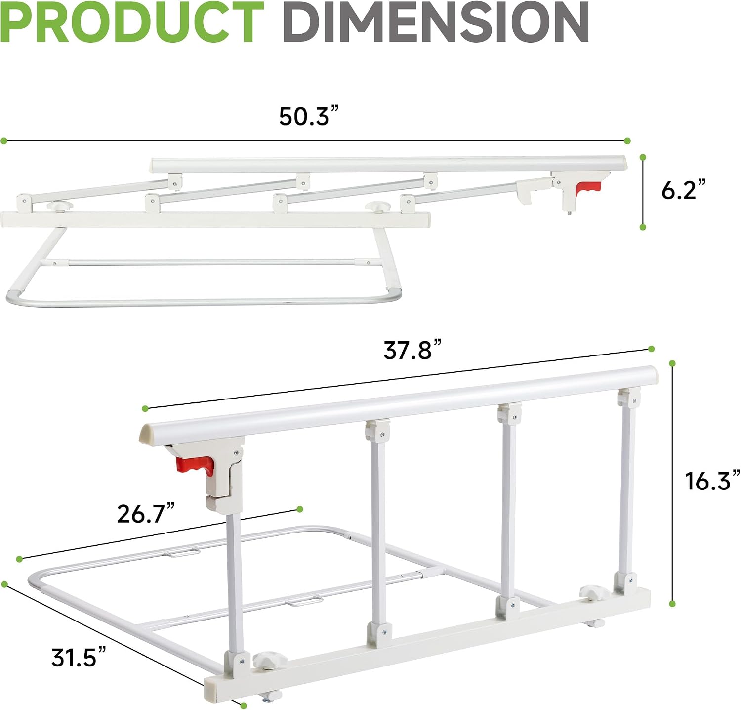 Detalle de Real Relax A/N-K90002C1-Legna Folding Bed Rail, 37.8" x 16.3", White