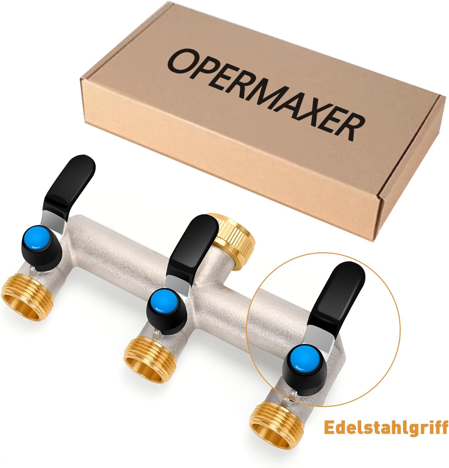 Thumbnail 6 de OPERMAXER 3-Wege Wasserhahn Wasserverteiler aus 304 Edelstahl – 3/4 Zoll Messing Anschluss mit Absperrhähnen