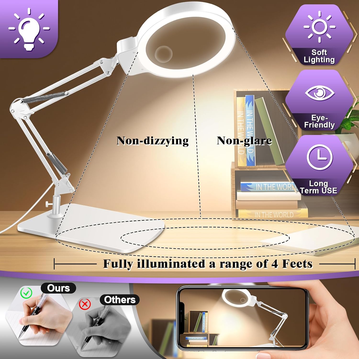 Detalle 2 de Lighted Magnifying Glass with Stand, 5-Inch Lens