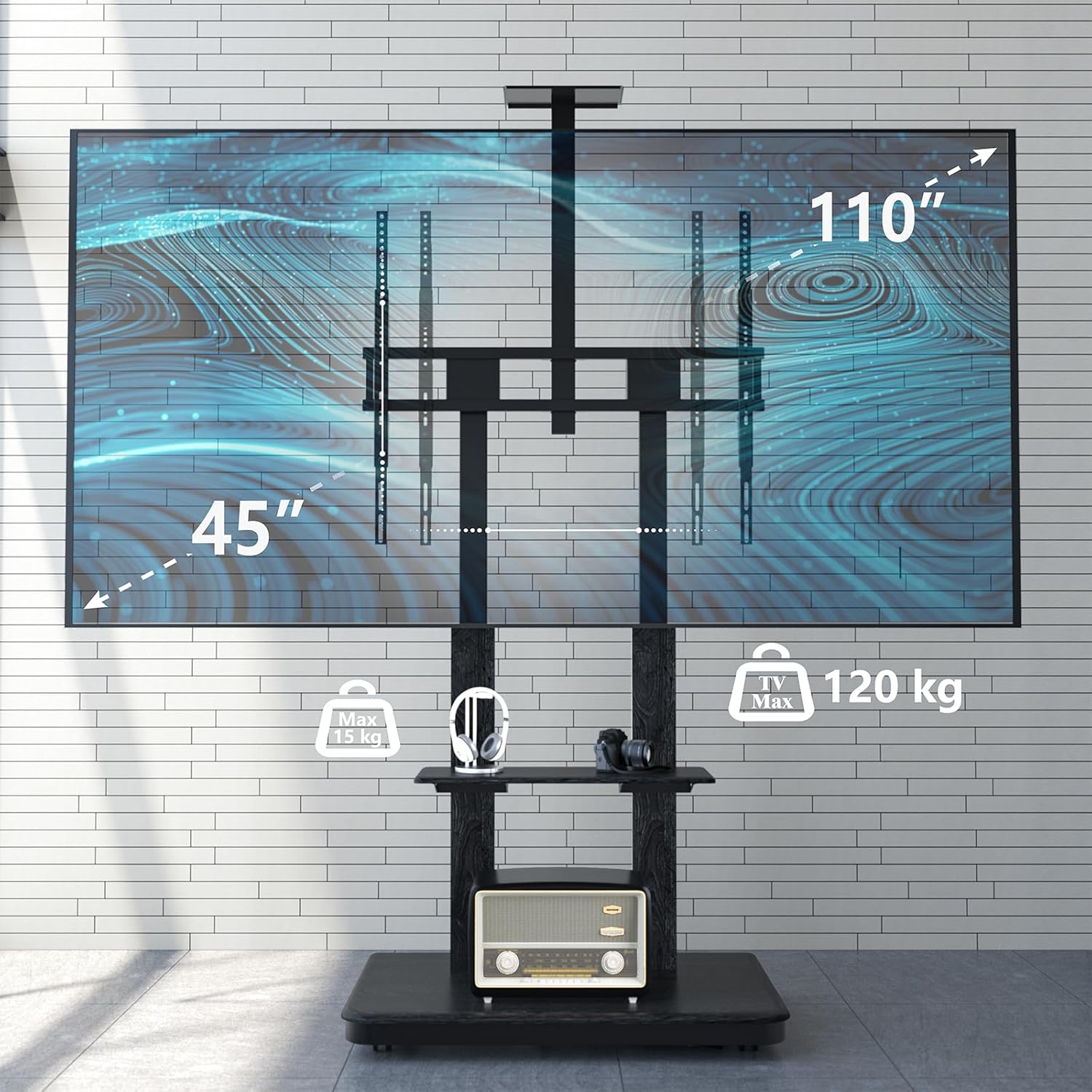 Thumbnail 1 de XTRARM Duolite support TV mobile électrique 45 à 110" jusqu’à 120 kg, hauteur motorisée et multiprise