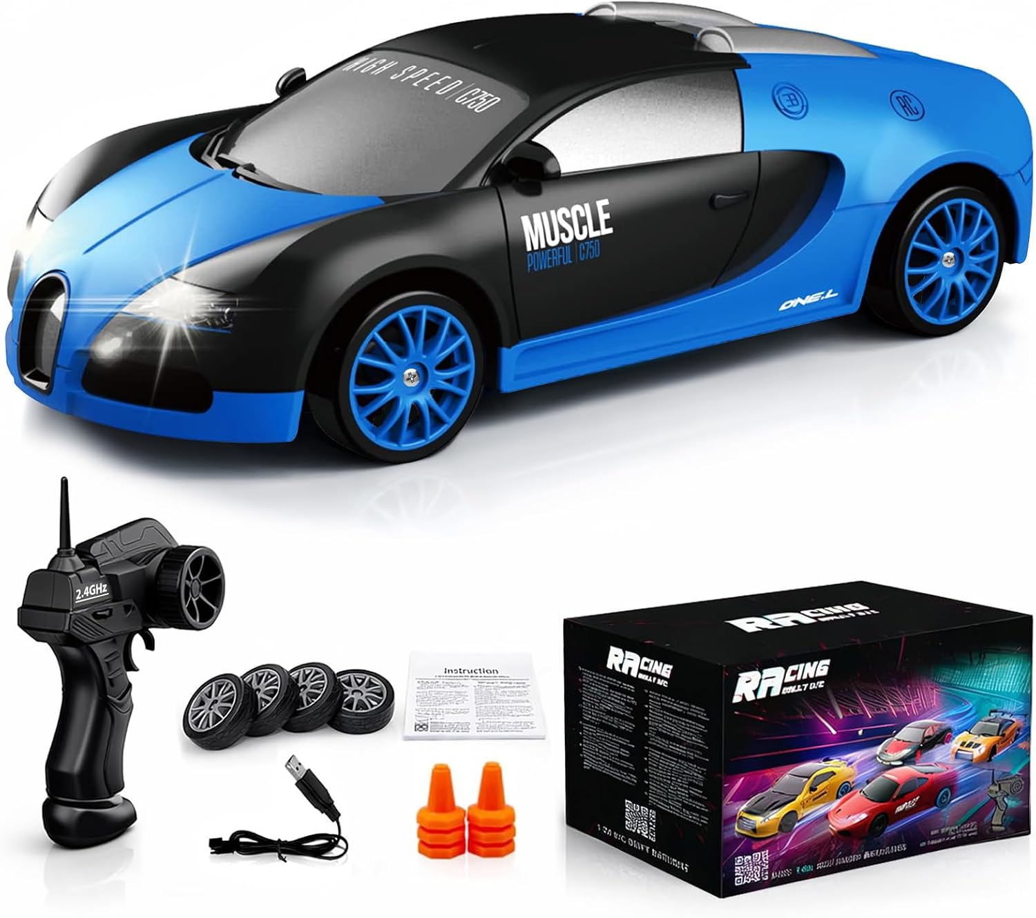 Detalle de Desdoni RC Drift Car 1:24 4WD Remote Control Car with 2.4GHz and LED Lights