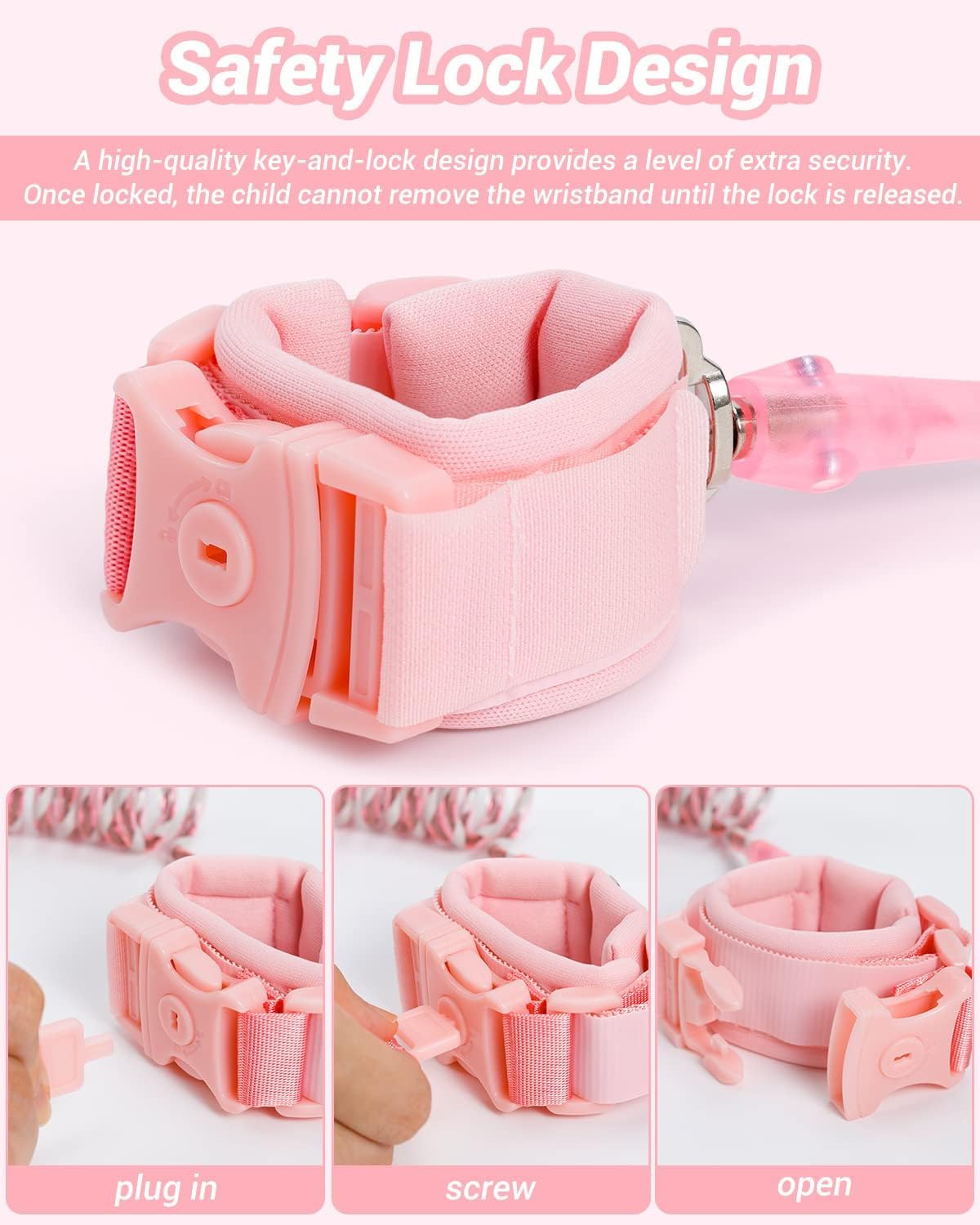Thumbnail 1 de Dr.meter 2 Pack Toddler Reins 1.2m – Secure Wrist Straps with Key Lock, Reflective 360° Swivel (Pink & Green)