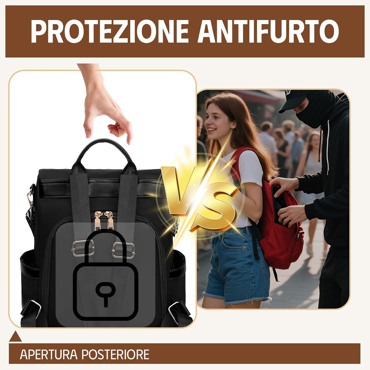 Thumbnail 1 de Zaino antifurto da Donna elegante e convertibile con protezione RFID e pochette abbinata
