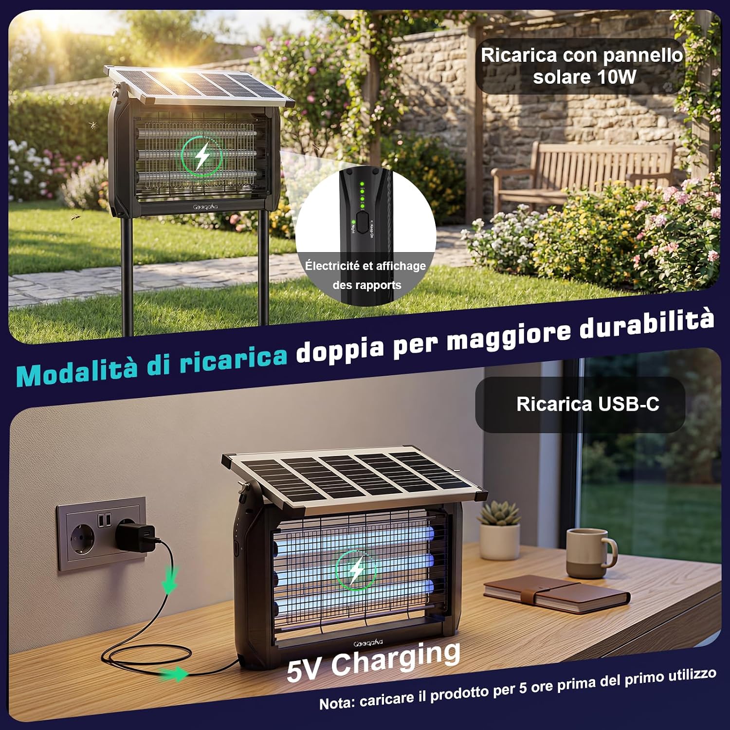 Thumbnail 1 de GooQand Lampe Anti Moustique Solaire Exterieur – UV, IPX5, 4000 mAh, 4500 V