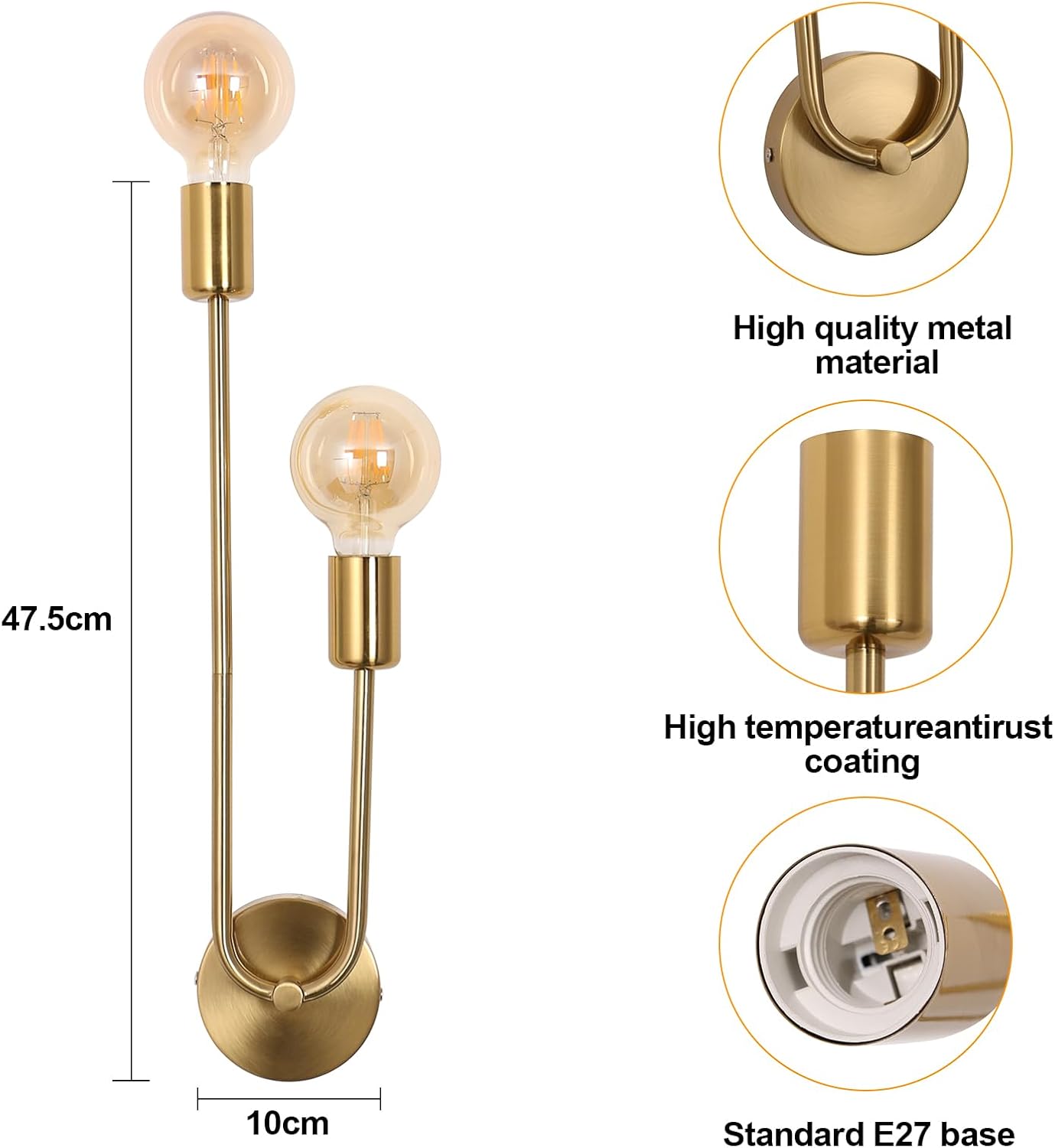 Detalle 2 de Riserva 933M-4/03 vägglampa i guld med två E27-ljuskällor