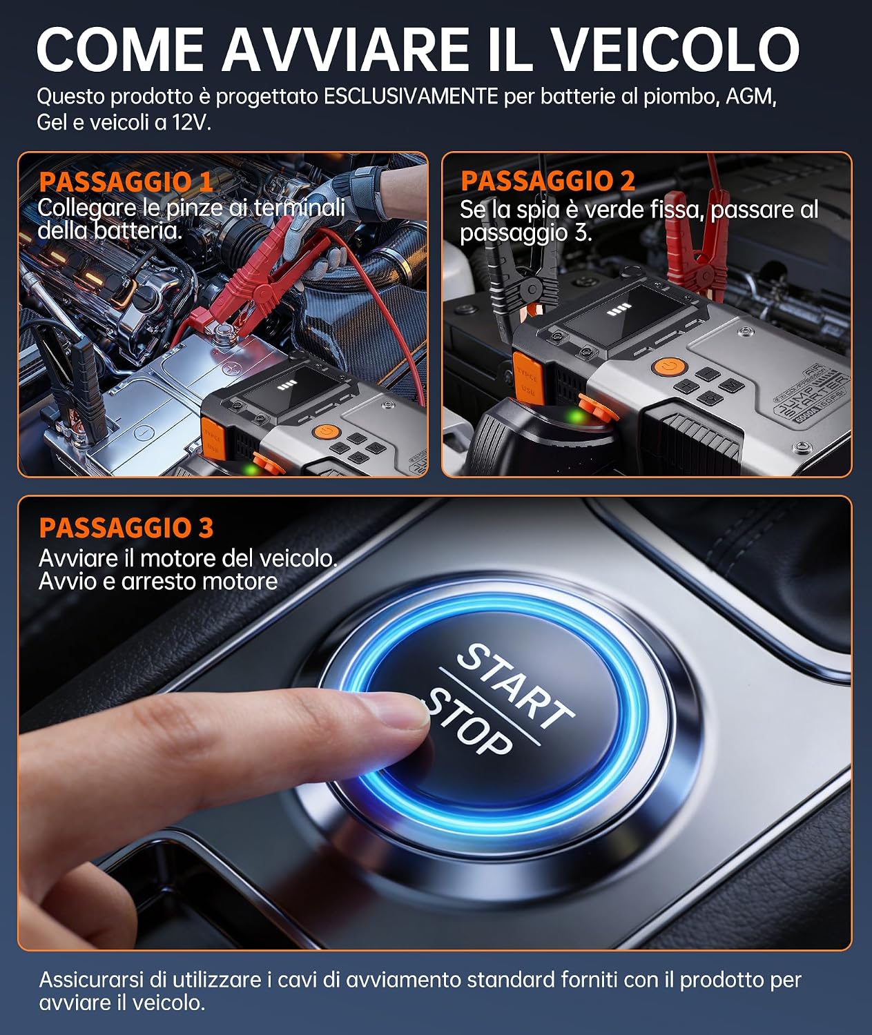 Detalle de Avviatore Batteria Auto 6000A con Compressore 160 PSI – Booster Portatile per 12V (gas/diesel) con LCD e USB