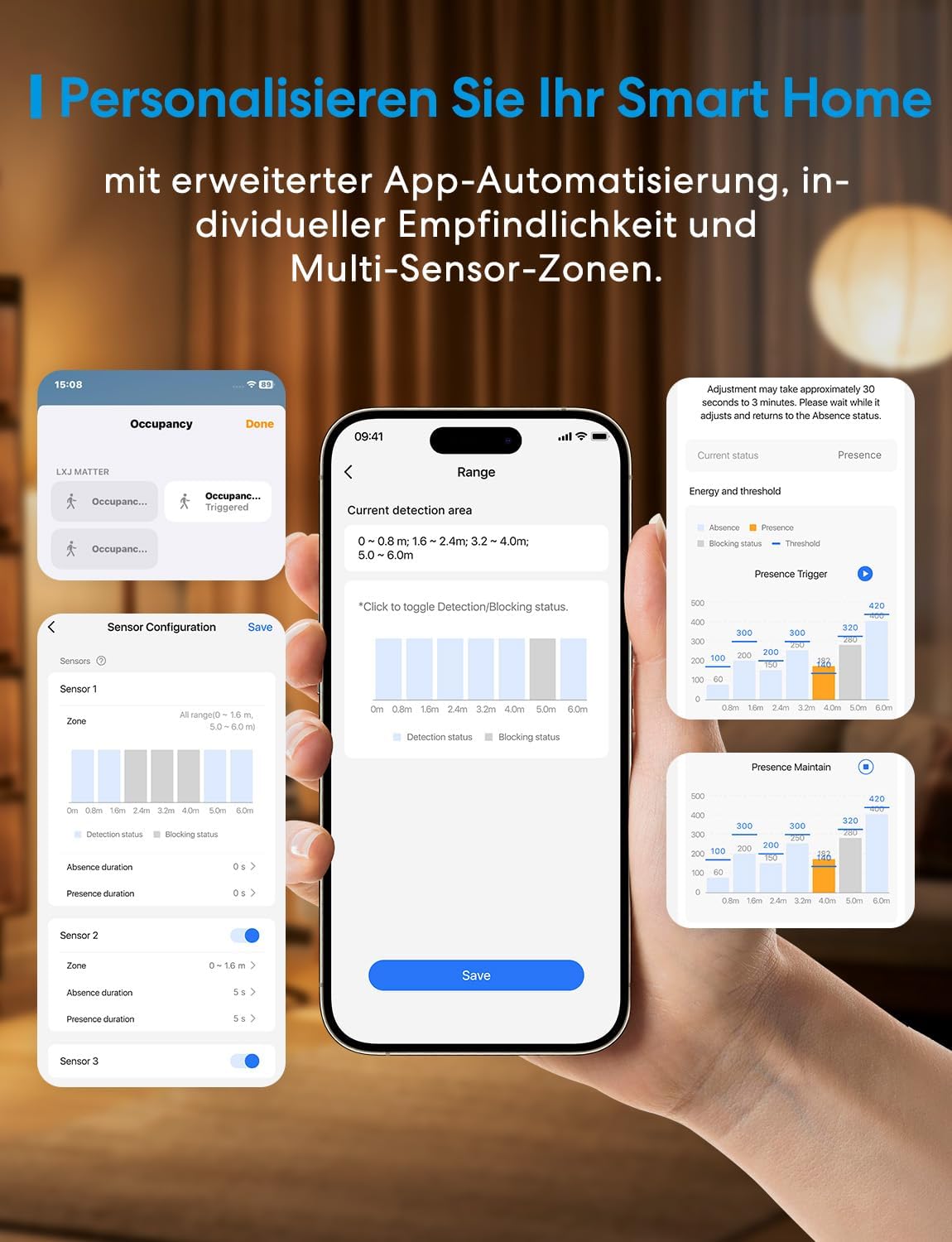 Detalle de Meross Matter Over Thread Präsenzsensor – 2er-Pack (innen/außen, IP67) mit mmWave, PIR und Licht